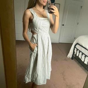 Madewell 4 Ivory Blue Cutout Stripe Midi Cotton Sundress
